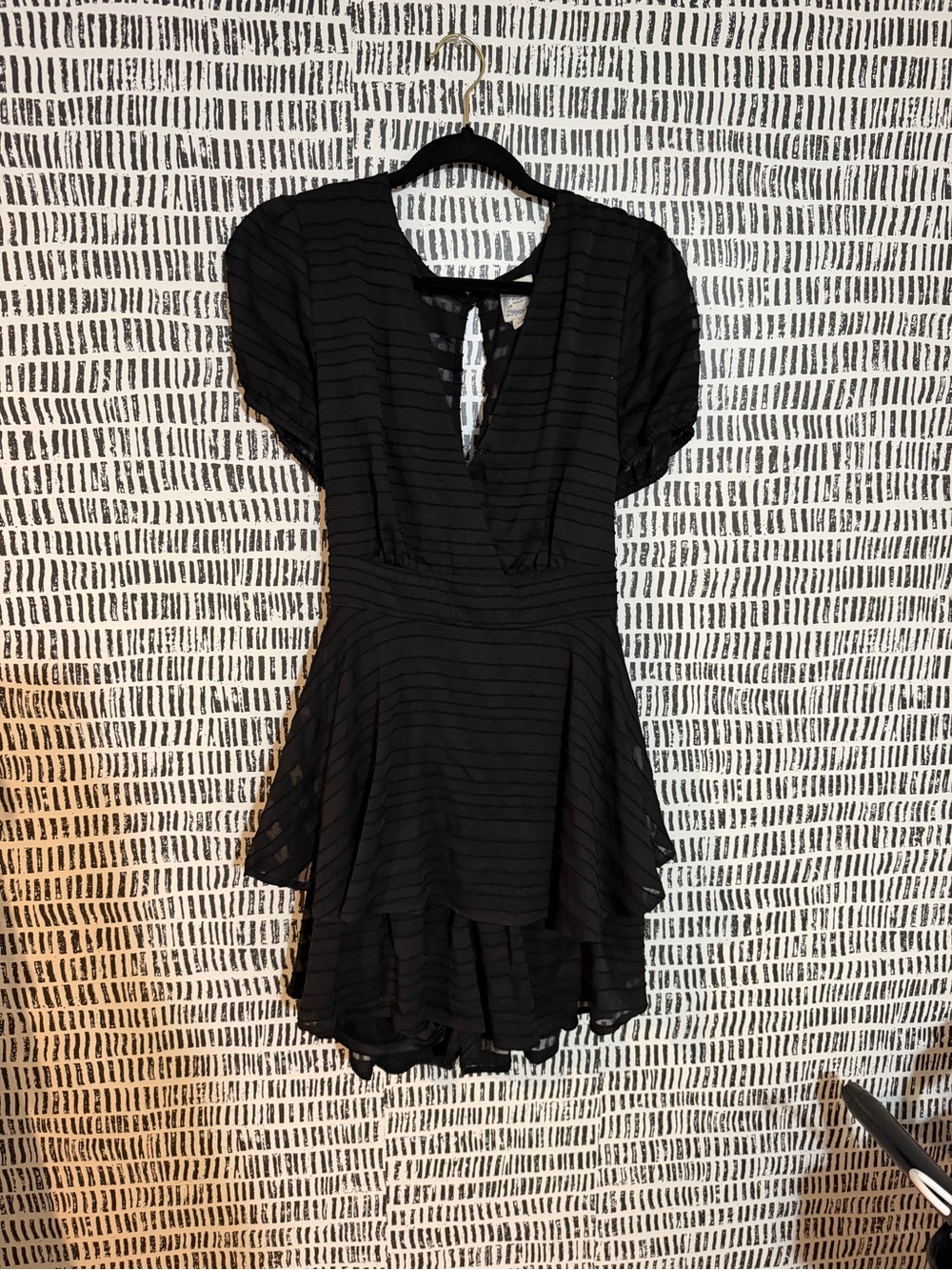 Black Tiered V-Neck Short Dress